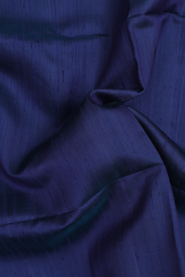 Raw Silk Saree In Plain Prussian Blue With Zari Border