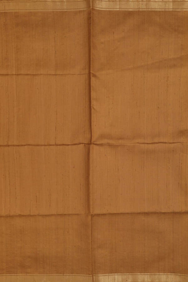 Raw Silk Saree In Plain Golden Brown With Zari Border