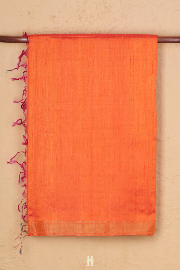 Raw Silk Saree In Plain Orange With Zari Border