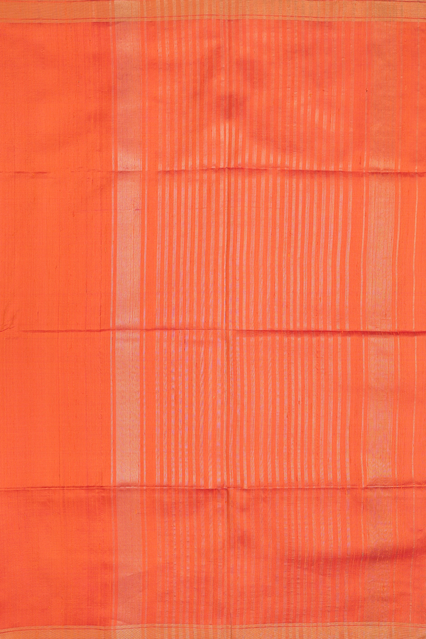 Raw Silk Saree In Plain Orange With Zari Border