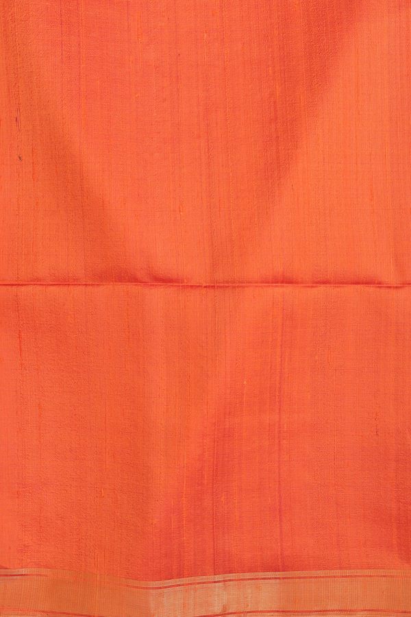Raw Silk Saree In Plain Orange With Zari Border