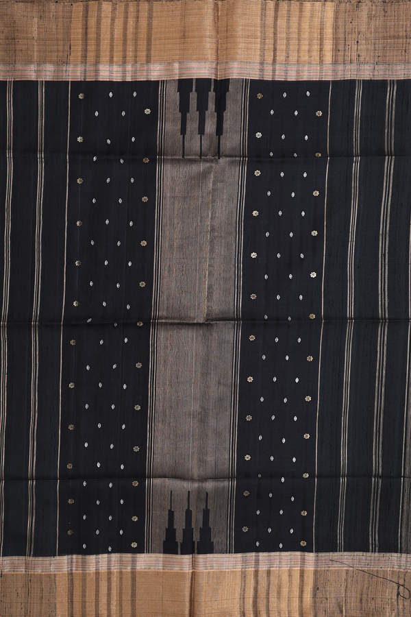 Raw Silk Saree In Plain Black With Bavanchi Border