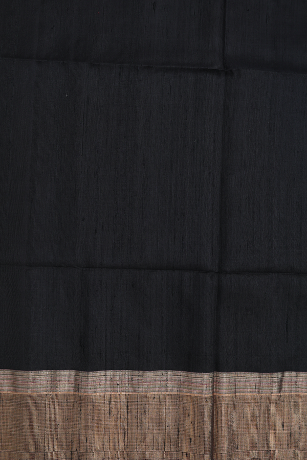 Raw Silk Saree In Plain Black With Bavanchi Border