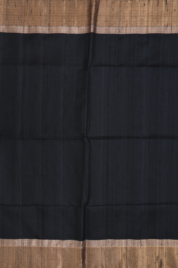 Raw Silk Saree In Plain Black With Bavanchi Border