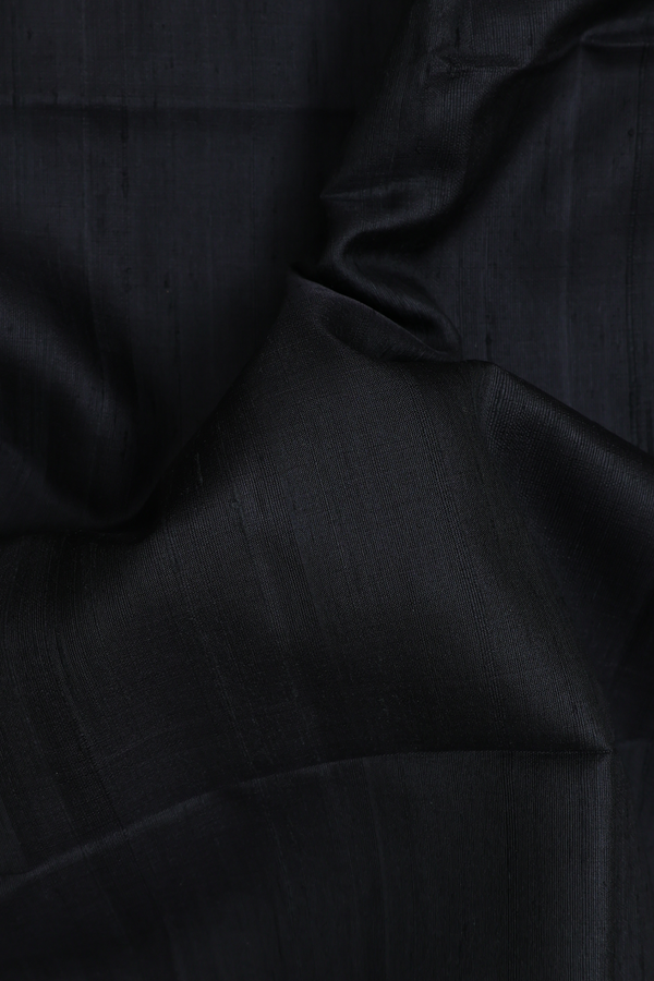 Raw Silk Saree In Plain Black With Bavanchi Border
