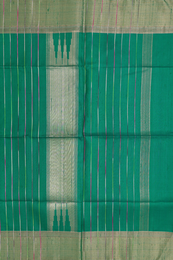 Raw Silk Saree In Green With Threadwork Buttas