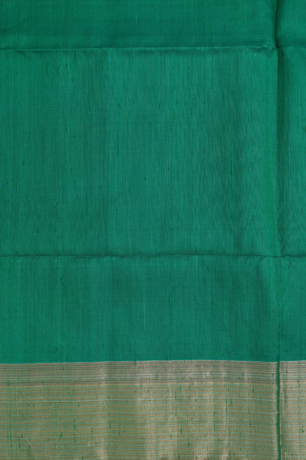 Raw Silk Saree In Green With Threadwork Buttas
