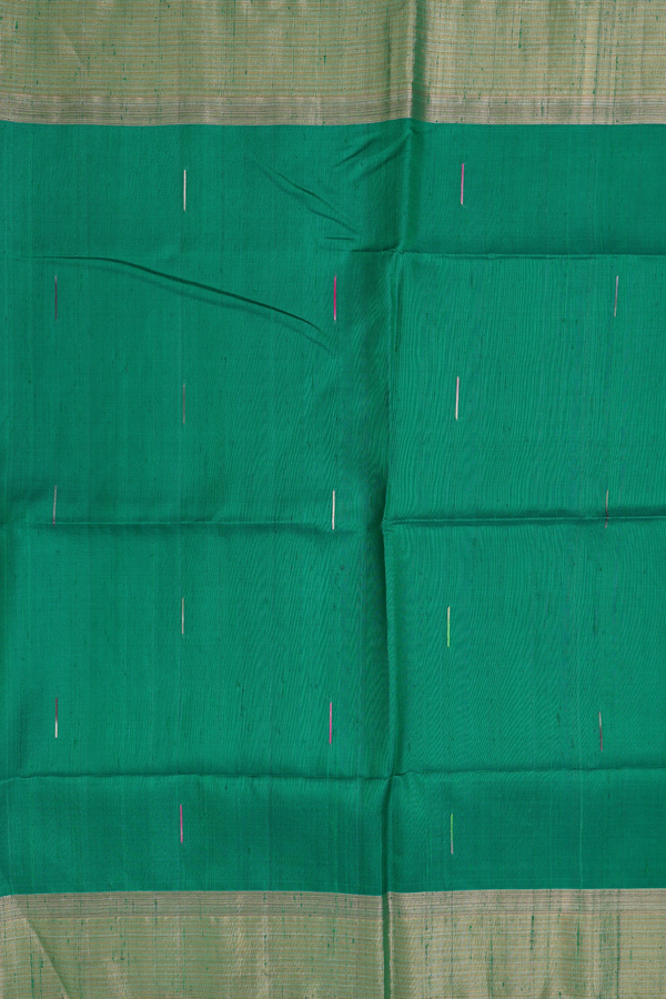 Raw Silk Saree In Green With Threadwork Buttas
