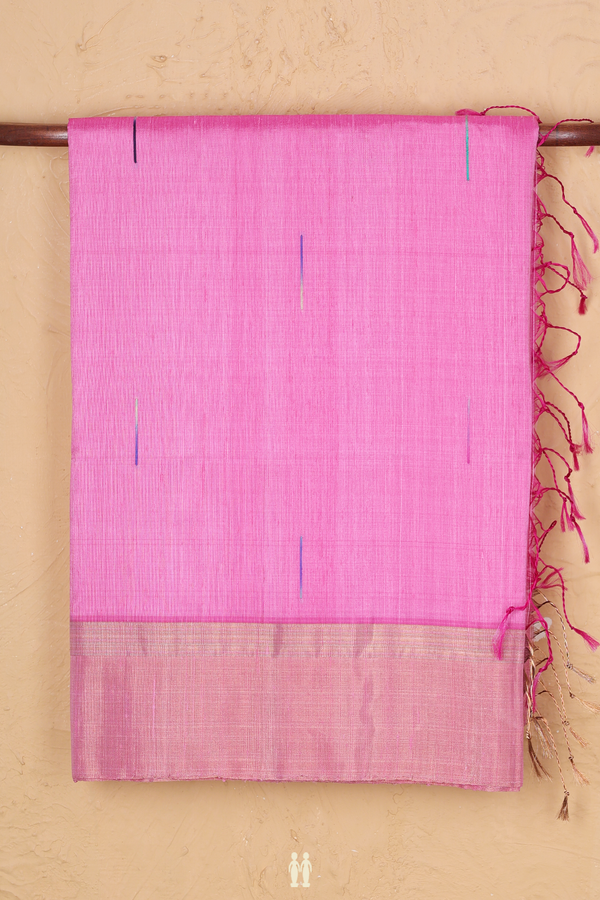 Raw Silk Saree In Pink With Threadwork Buttas