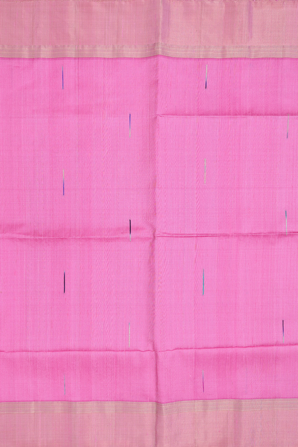 Raw Silk Saree In Pink With Threadwork Buttas