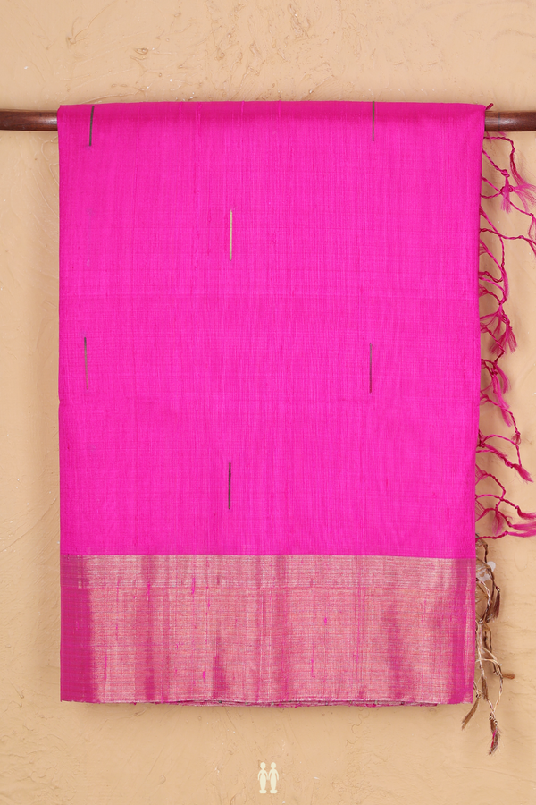 Raw Silk Saree In Magenta With Threadwork Buttas
