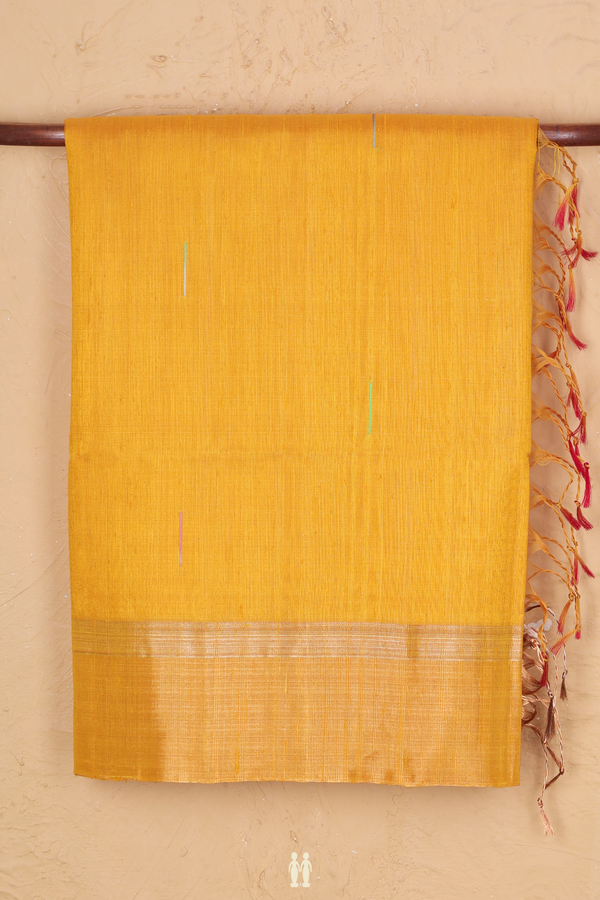 Raw Silk Saree In Yellow With Threadwork Buttas
