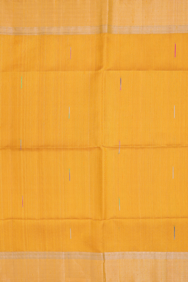 Raw Silk Saree In Yellow With Threadwork Buttas