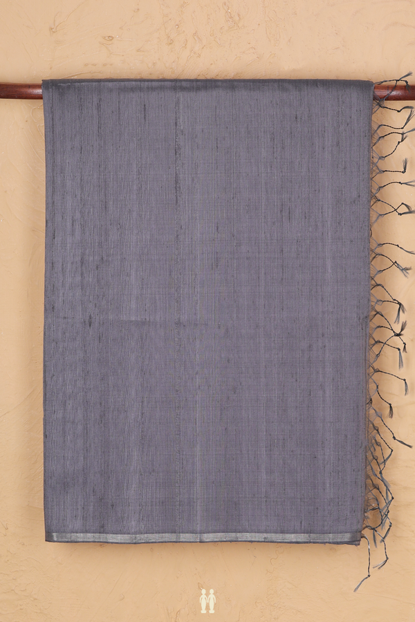 Raw Silk Saree In Grey With Plain