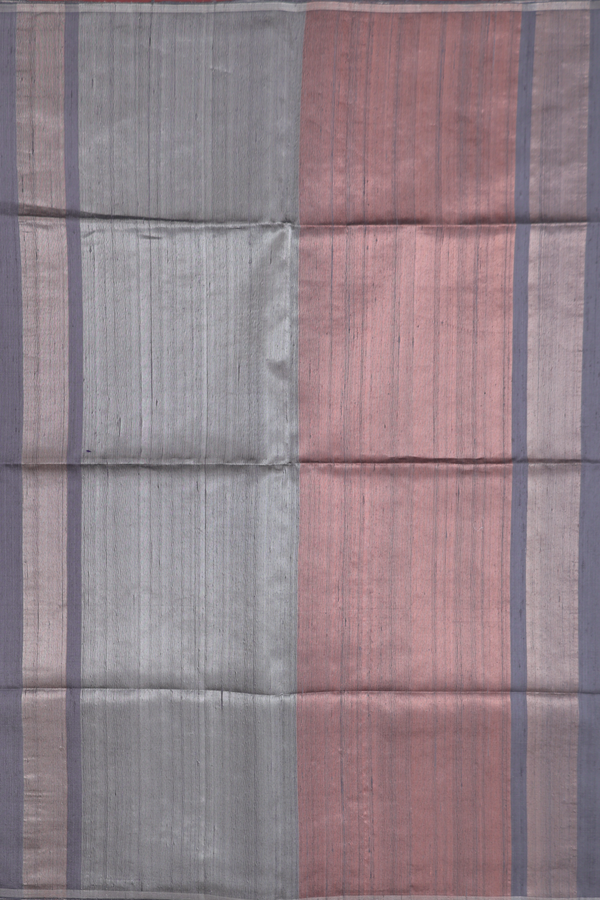 Raw Silk Saree In Grey With Plain