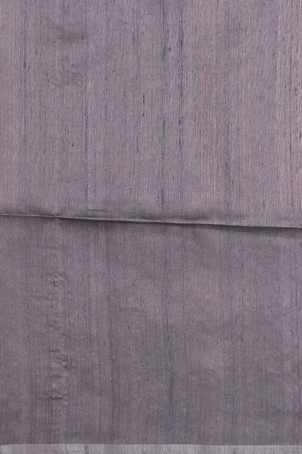 Raw Silk Saree In Grey With Plain