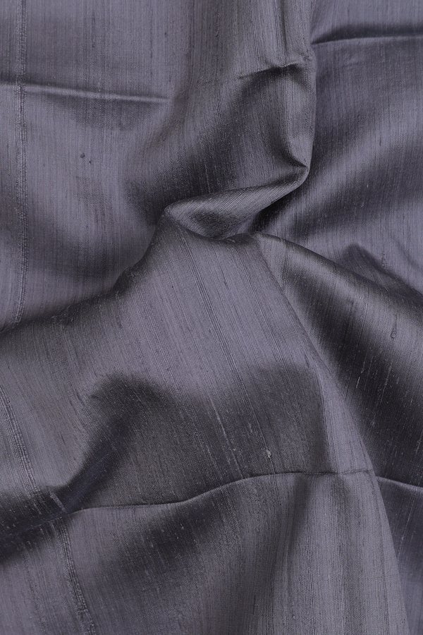 Raw Silk Saree In Grey With Plain