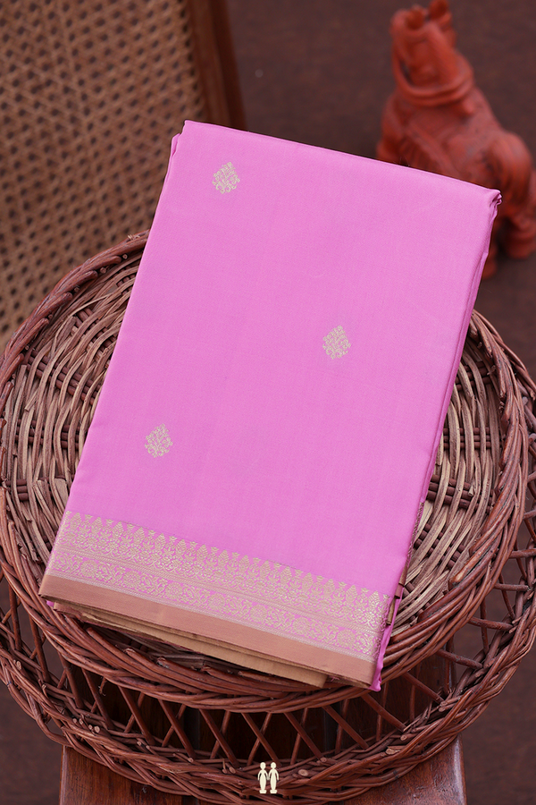 Kanchipuram Silk Saree In Pink With Zari Buttas