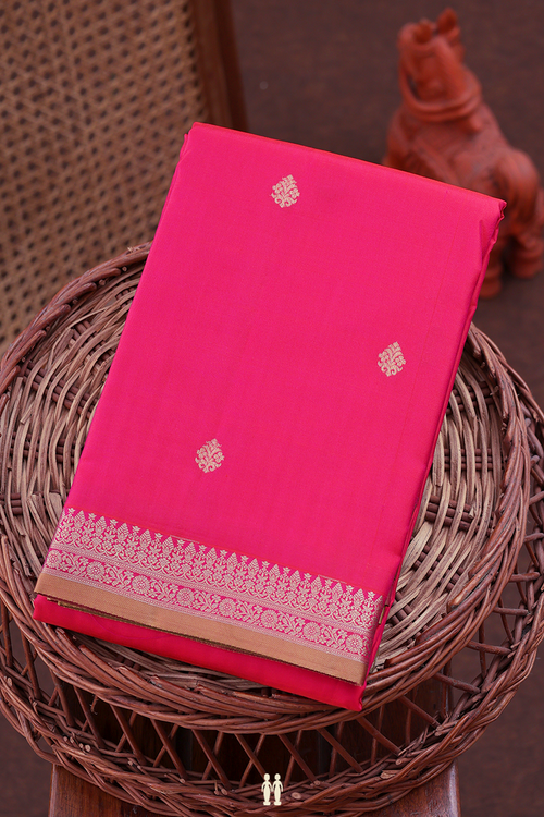 Kanchipuram Silk Saree In Rani Pink With Zari Buttas