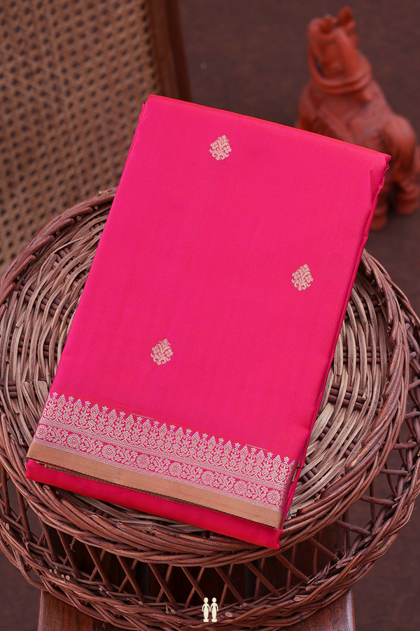 Kanchipuram Silk Saree In Rani Pink With Zari Buttas