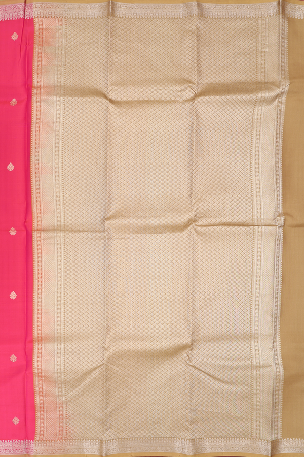 Kanchipuram Silk Saree In Rani Pink With Zari Buttas