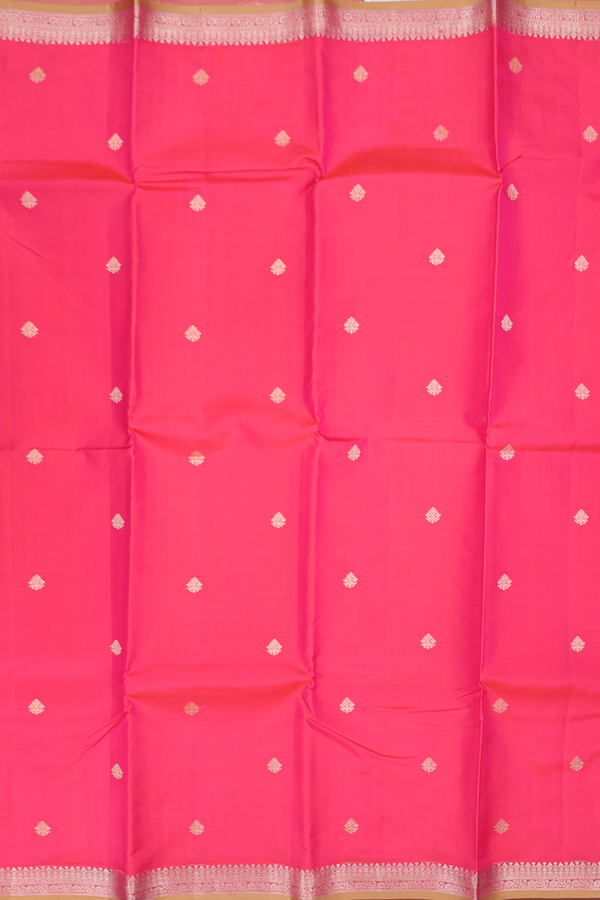 Kanchipuram Silk Saree In Rani Pink With Zari Buttas