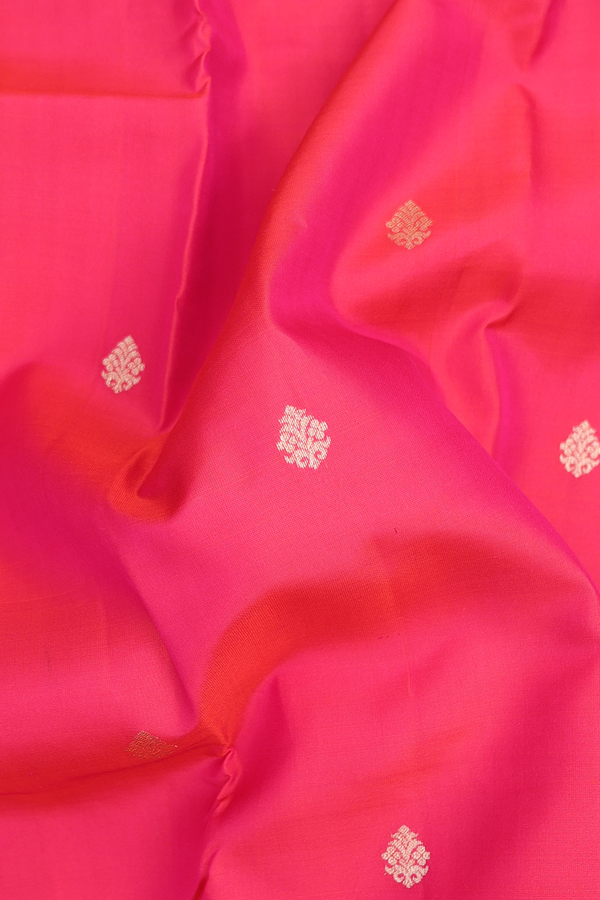 Kanchipuram Silk Saree In Rani Pink With Zari Buttas