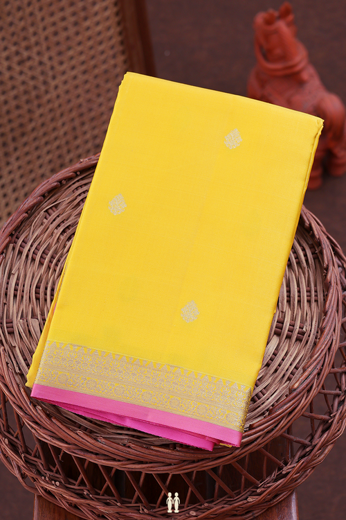 Kanchipuram Silk Saree In Yellow With Zari Buttas