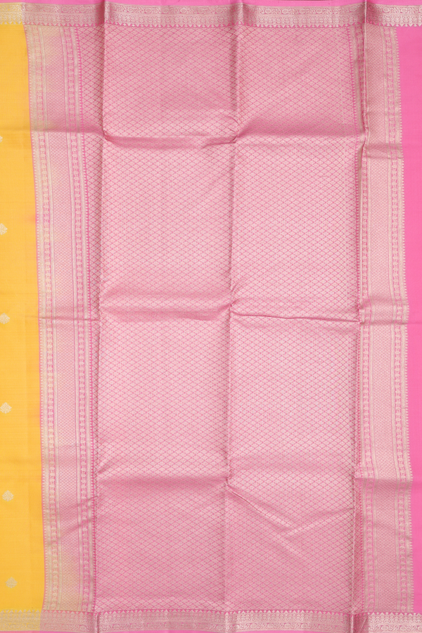 Kanchipuram Silk Saree In Yellow With Zari Buttas