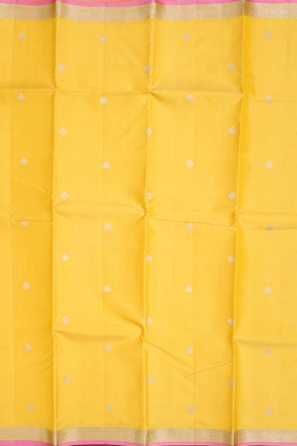 Kanchipuram Silk Saree In Yellow With Zari Buttas