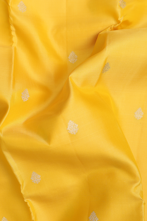 Kanchipuram Silk Saree In Yellow With Zari Buttas