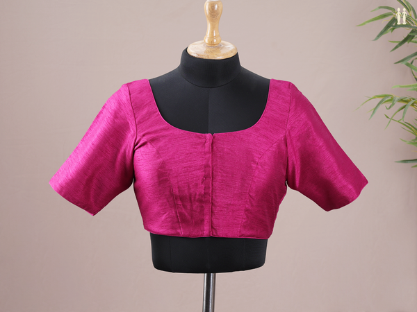 Square Neck Dark Pink Raw Silk Readymade Blouse