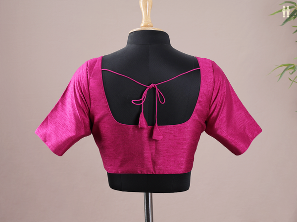 Square Neck Dark Pink Raw Silk Readymade Blouse