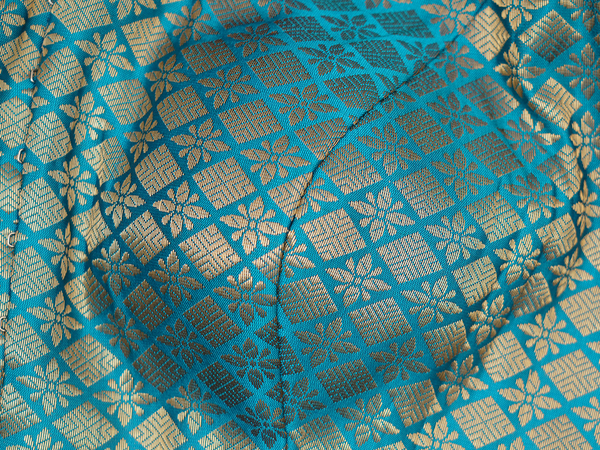 Brocade Design Sea Blue Semi Banaras Readymade Padded Blouse
