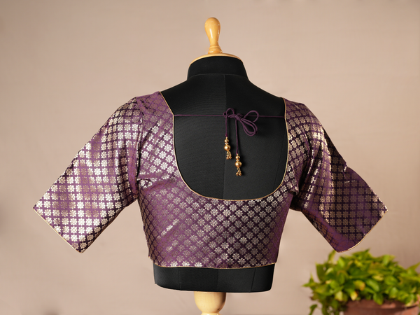 Brocade Pattern Plum Purple Semi Banaras Readymade Blouse