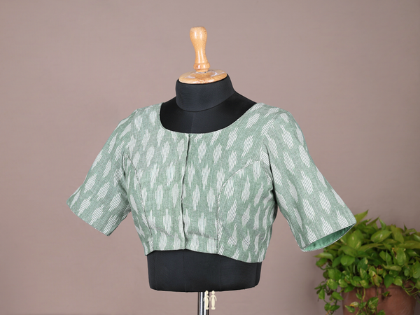 Printed Design Green Cotton Readymade Blouse
