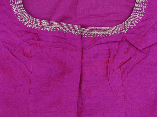 Boat Neck Plain Purple Rose Raw Silk Readymade Blouse