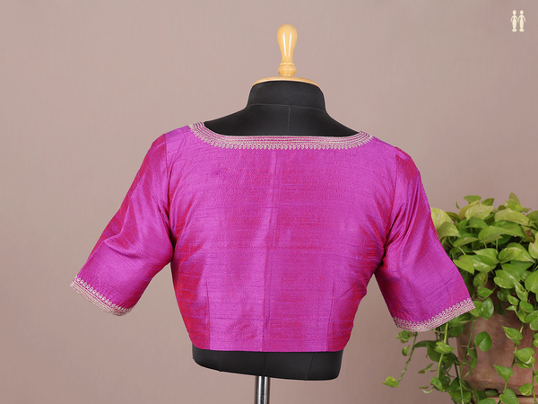 Boat Neck Plain Purple Rose Raw Silk Readymade Blouse