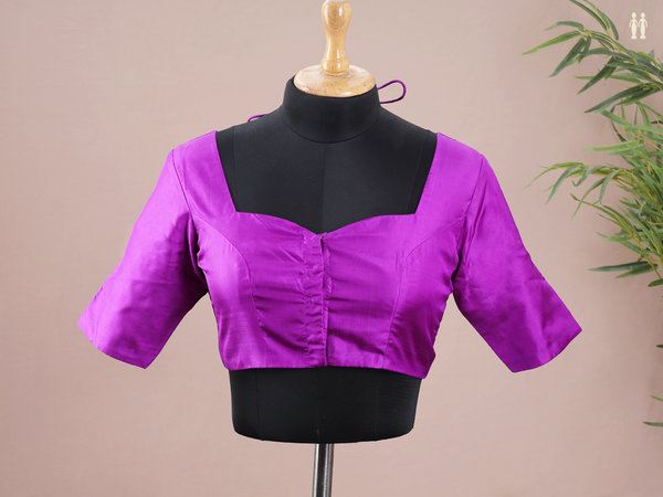 Round Neck Plain Purple Silk Readymade Blouse