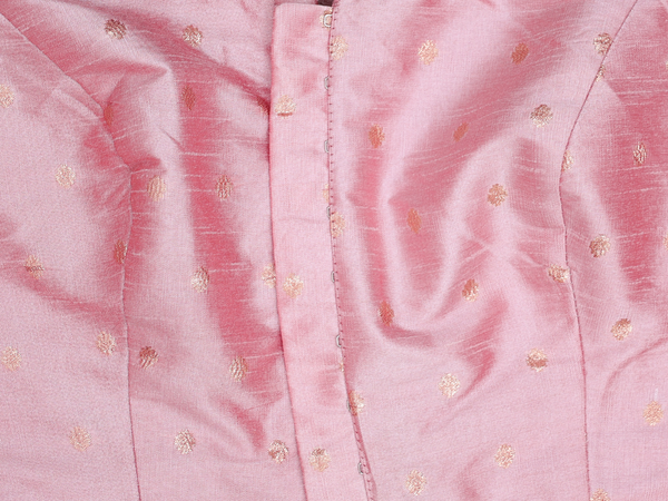 Round Neck Zari Buttas Pink Raw Silk Readymade Blouse