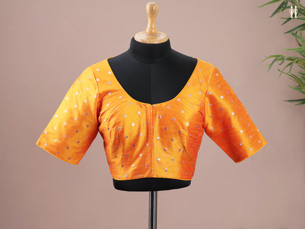 Zari Buttas Orange Raw Silk Readymade Blouse