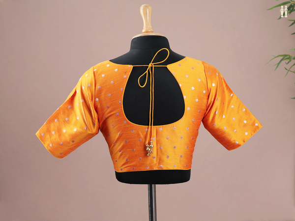 Zari Buttas Orange Raw Silk Readymade Blouse