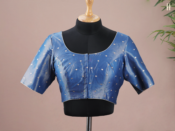 Zari Buttas Blue Semi Silk Readymade Blouse