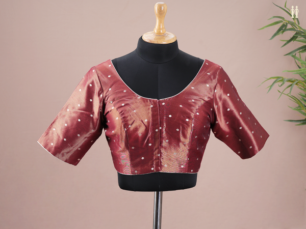 Zari Buttas Maroon Semi Silk Readymade Blouse