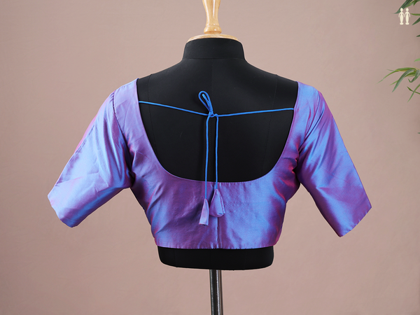 Round Neck Plain Dual Tone Semi Silk Readymade Blouse