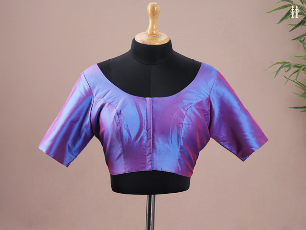 Round Neck Plain Dual Tone Semi Silk Readymade Blouse
