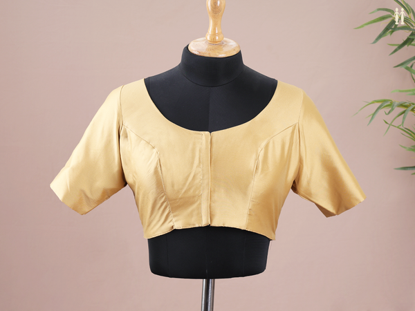 Round Neck Plain Tan Brown Silk Readymade Blouse