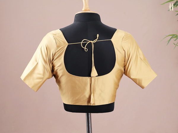 Round Neck Plain Tan Brown Silk Readymade Blouse
