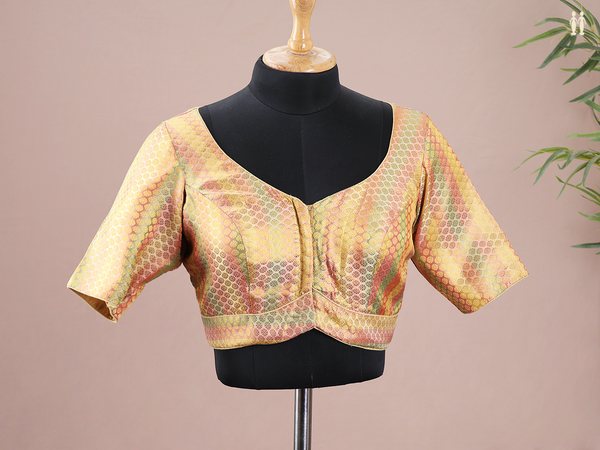 Round Neck Brocade Multicolor Banarasi Silk Readymade Blouse