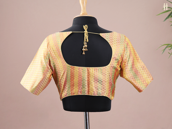Round Neck Brocade Multicolor Banarasi Silk Readymade Blouse